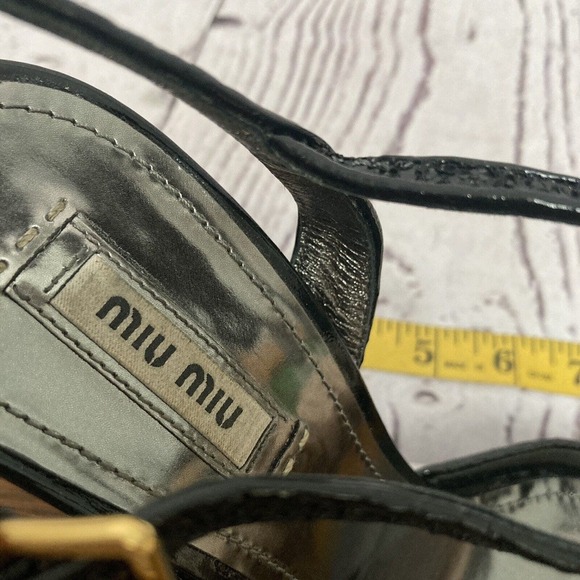 MIU MIU Heel Womens 9.5 Black Glitter Formal Ankle Platform Stiletto Night out - Picture 8 of 9